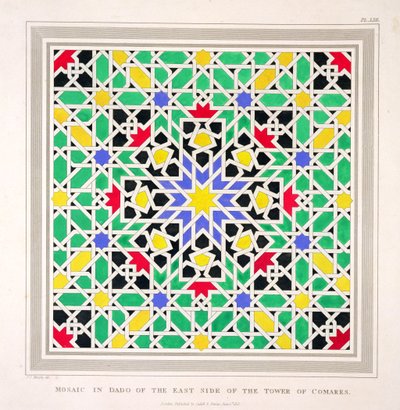 Mosaic in the dado of the east side of the Tower of Comares, Alhambra, from 